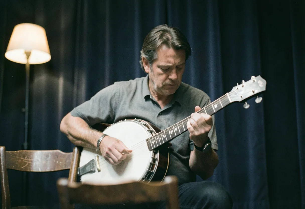 Musician performing on stage at a bluegrass concert, 100 Best Bluegrass Songs.