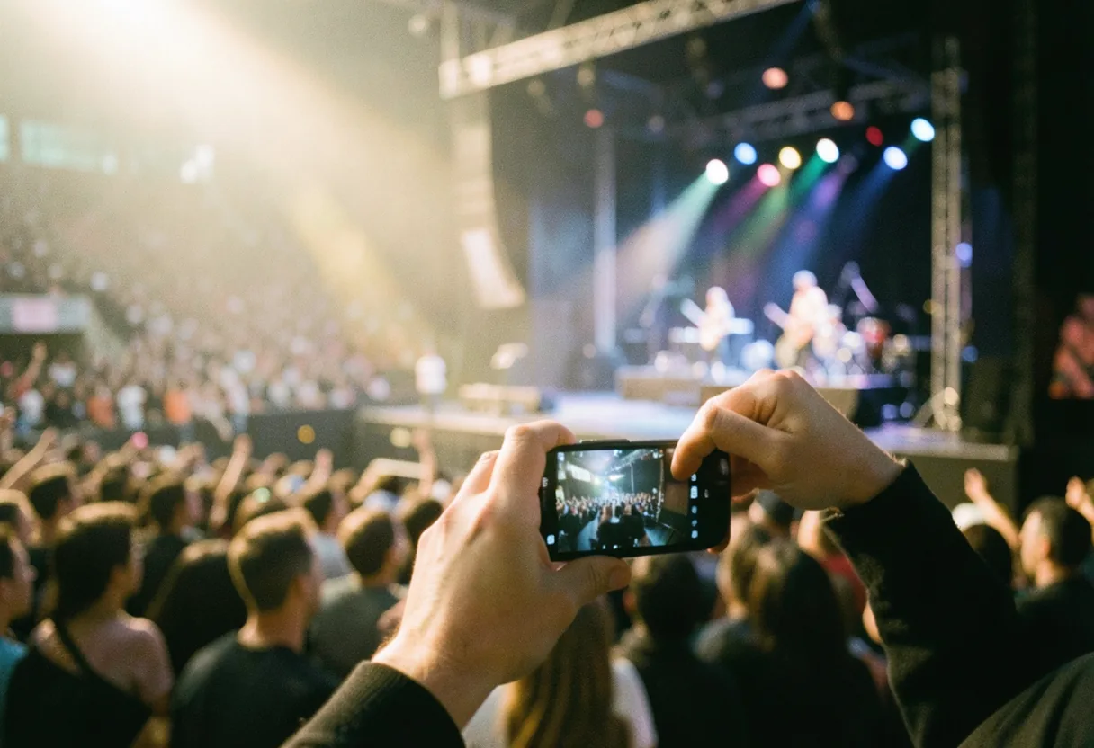 Crowded concert venue with stage lit up, fans enjoying live music, OneAM concert.