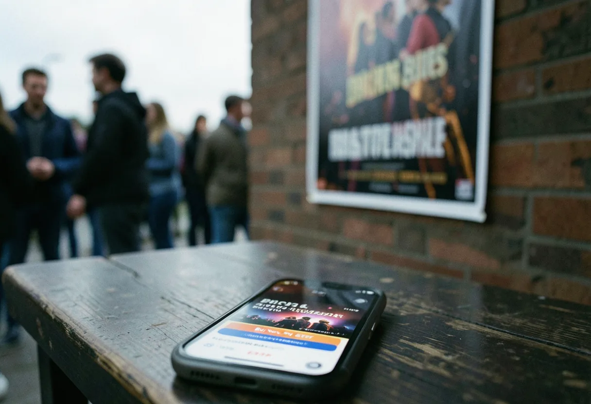 Concert ticket on smartphone screen with "Buy Now Pay Later" option visible.